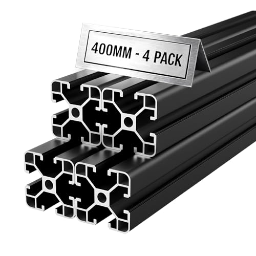 VEVOR Profilé Aluminium Extrudé 4040 4 PCS Profilé Alu Anodisé 400 mm Rainure en T Standard Européen pour Châssis d'Imprimante 3D, Machine CNC, Mobilier, Établis, Bricolage, Haute Résistance, Noir