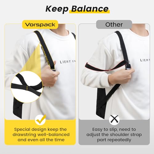 Vorspack Drawstring Backpack Water Resistant String Bag Cinch Bag Sports Gym Sack with Side Pocket for Men Women - Black - Thumbnail 5
