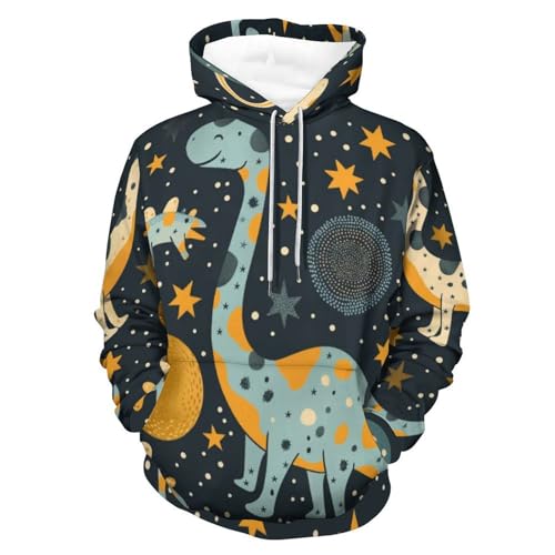 Sweatshirt lune dinosaure pour soirées fraîches hoodie étoiles imprimé coupe homme femme S