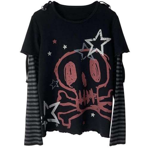 T-shirt slim fit femme punk street manches longues haut design angulaire