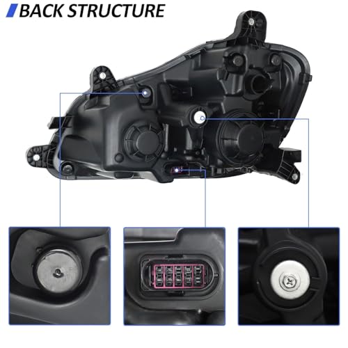 Sunhua Headlight Assembly Fit for Kenworth T680 2013-2021, Halogen Headlights Headlamps W/Bulbs Black House Black, A Pair of Headlight Assembly by Sunhua - Image 5