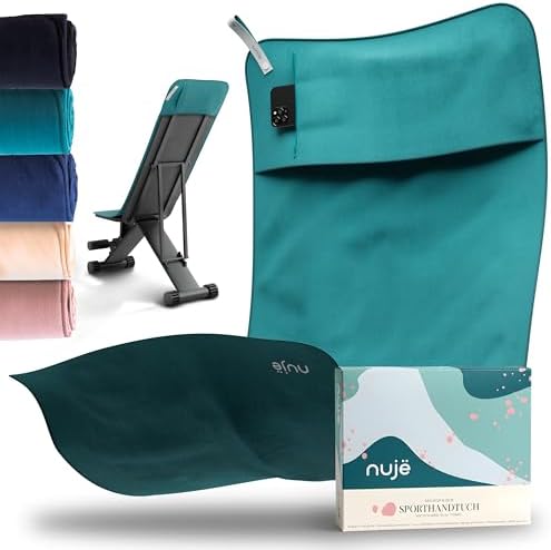 nujë Fitness Handtuch mit Tasche Microfaser I MIT Geschenkverpackung I Sporthandtuch Fitnessstudio I Extra groß & mit Umschlag für alle Geräte I Gym-Handtuch I Handtuch Fitnessstud