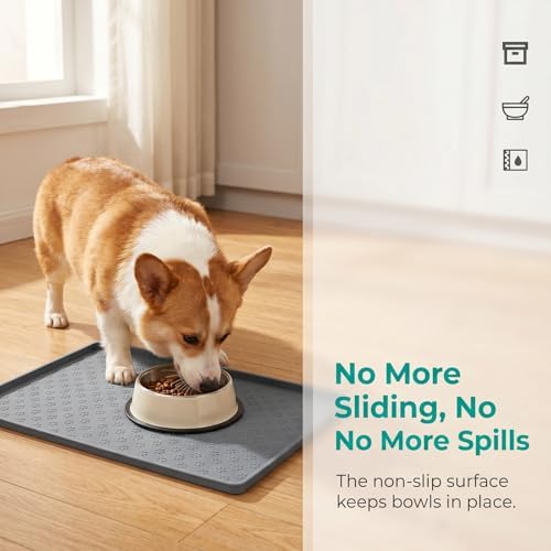 Thick Raised Edge Pet Feeding Mat, 23.62 x 15.75 Inch Non-Slip Mat, Anti-Spill & Floor Protection for Cat Dog Food Bowls (Gray) — view 7