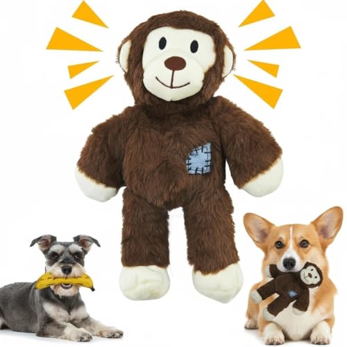 Léwind Dog Squeak Toys – Plush Monkey & Silicone Banana Chew Toy Set for Small & Medium Dogs, Interactive, Durable, Squeaky Dog Toys to Keep Them Busy, 2 Pack