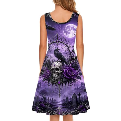 Image of TOADDITDO Women's Sleeveless O Neck Beach A-Line Party Coctail Tank Dresses Flared Sundress