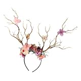 Ideal para fiestas Minkissy Diadema de Cuernos de Reno Diadema de Cuernos de Rama de Árbol Diadema de Flor de Ciervo Diadema de Pelo de Alce Casco de Cosplay (Café Ligero)