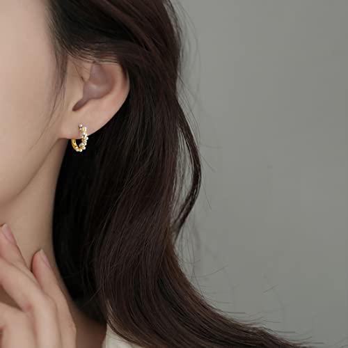 Sluynz Sterling Silver Pearls Twist Hoop Earrings For Women Teen Girls Wedding Pearls Hoop Earrings Bridal (B-Gold) #TOP2