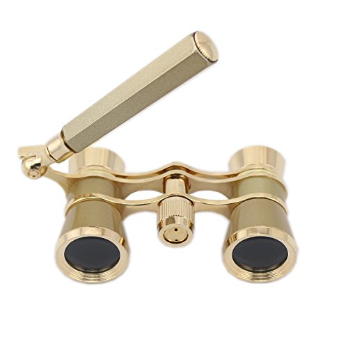 OPO Opera Glasses Theater Horse Racing Glasses Binocular Telescope with Handle (Gold with Gold Trim) 3X25