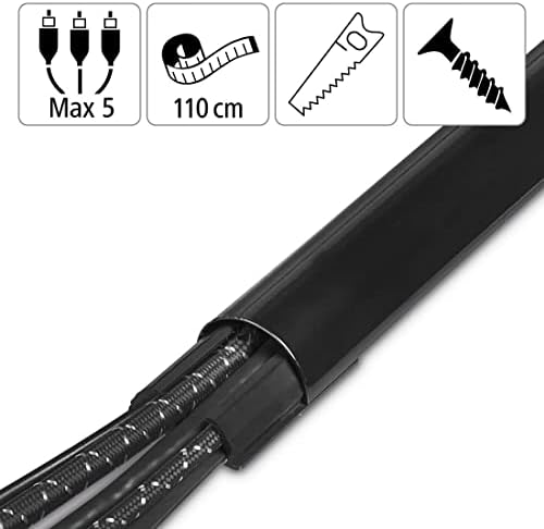 Hama 83170 cable channel aluminum (aluminum strip for TV wall mount, cable cover half round, 110 x 3.3 x 1.8 cm, cable entry for up to 5 cables, including mounting material) black
