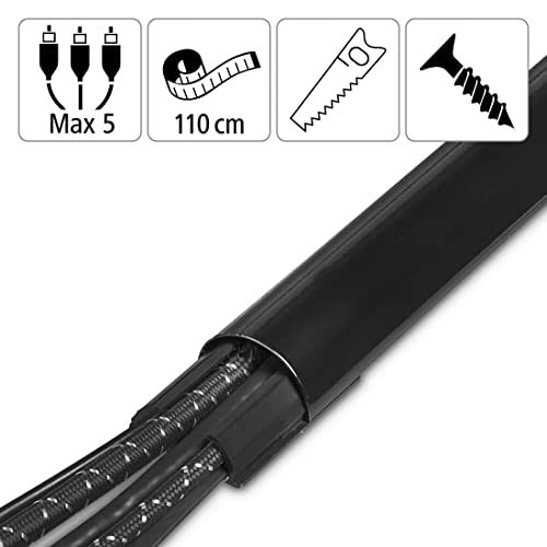 Hama Stabiler Kabelkanal aus Aluminium Schwarz (1,1 Meter Länge, für 5 Kabel, robuste halbrunde Metall Kabelabdeckung, inkl. Schrauben und Dübel)