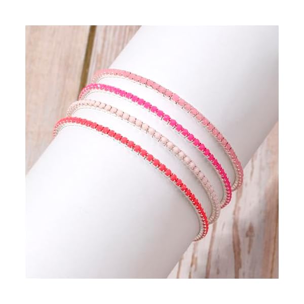 Tennis Bracelets for Women 2MM 4Pcs Dainty 18K White Gold Plated Rhinestone Stretch Bracelet Adjustable Simulated Diamond Tennis Bracelet Set Sparkly Thin Tennis Bracelet for Women - Image 4