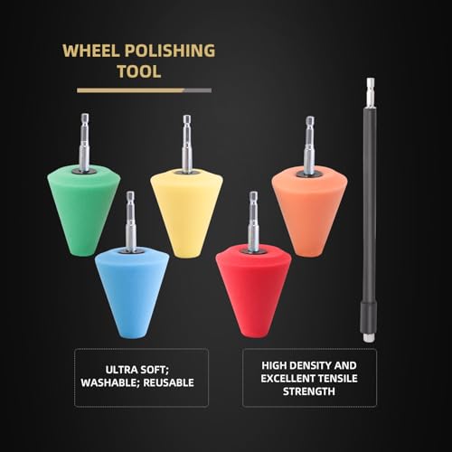 image for Polishing Cone, SPTA Car Wheel Hub Drill Buffing Sponge Pads Kit, Poli