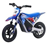 Blissskip Electric Dirt Bike for Boys Girls Ages 3-8, 250W High Racing Competition Grade Motorcycle, Up to 15.5MPH 3 Speed Settings Balance Bike, 12IN Off-Road Tires & Advanced Shock Absorption, Blue