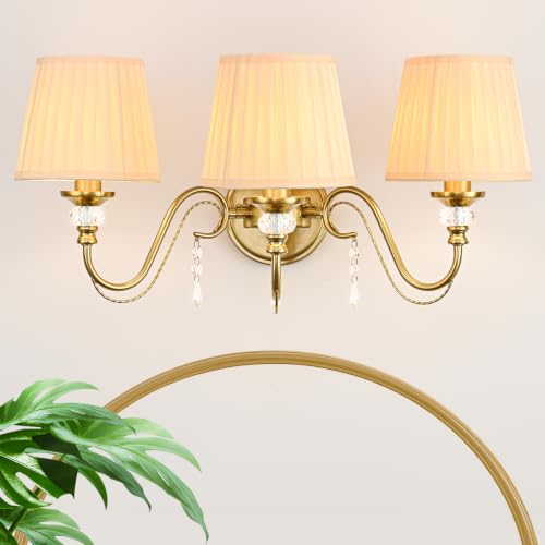 Lumestary 3-Light Vintage Gold Bathroom Vanity Light with Beige Fabric by Lumestary - Used condition - Image 2