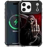 CARLOCA for iPhone 17 Pro Max Compatible with Magsafe Scary Grim Reaper Vertical Middle Finger Pattern for Girl Ultra Protection Shockproof Soft Silicone TPU Non-Slip Back