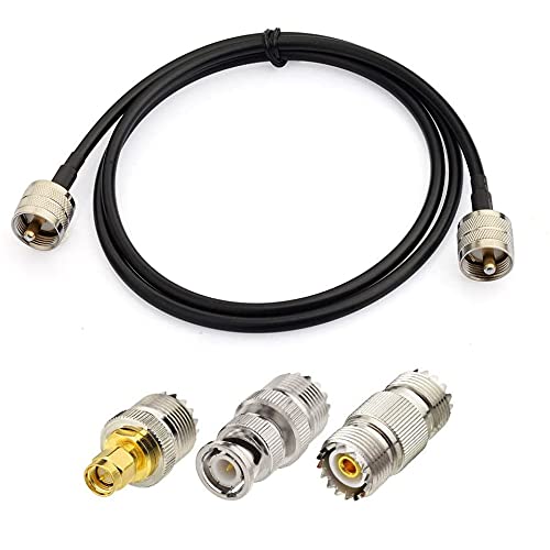 Superbat PL259 Cable CB Coax Cable UHF RG58 Coaxial Cable 3ft +3pcs SMA/BNC/PL259/SO239 Adapter Kit for HAM Radio, Antenna Analyzer, Dummy Load, SWR Meter
