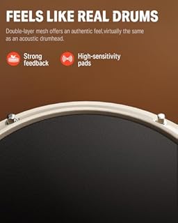 Donner DED-80 Electric Drum Kit with 4 Quiet Mesh Pads, 180+ Sounds, 30 Demo Songs, 10" Cymbals, 2 Pedals, Throne, Headphones, Sticks, USB MIDI, Melodics Lessons, White