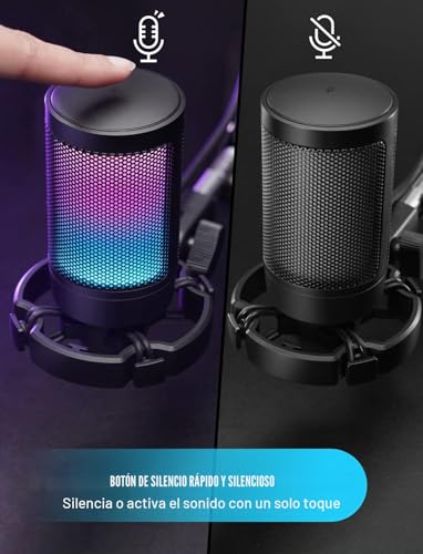 Miniatura 2 de Fifine Gaming Microfono Para Pc Ps4 Ps5, Usb Condensador Micrófono De Cardioide Para Ordenador Podcast Streaming Studio, Con Rgb, Botón De Silencio, Trípode, Filtro Anti-Pop, Soporte De Choque