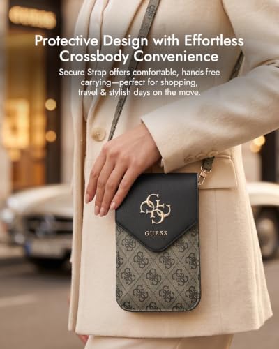 Image of CG MOBILE Guess Universal Wallet Crossbody Bag Official Licensed, Grained PU Leather with Classic Logo & Strap, Protective Smartphone Sling Pouch & Travel Shoulder Wallet Bag for Men & Women -Black