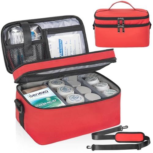 WELIDAY 2 Layers Medicine Storage Organizer Bag with Portable Pouch, Pill Bottle Organizer Case, Lockable Medicine Travel Case for Pills, Vitamin, Fish Oil.