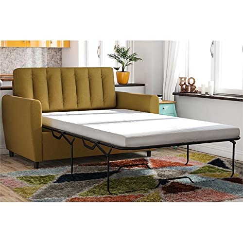 Novogratz Brittany Sleeper Sofa With Memory Foam Mattress, Mustard, Twin #TOP1
