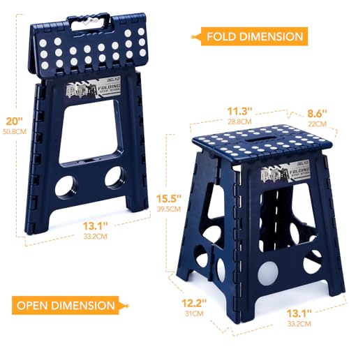 Image of Delxo 16 Inch Folding Step Stool,Foldable Stool for Adults,Portable Collapsible Plastic Stepstool,Non Slip Folding Stools for Kitchen Bathroom Bedroom Up to 400LBS,(Royal Blue 1PC) (Pack of 2)