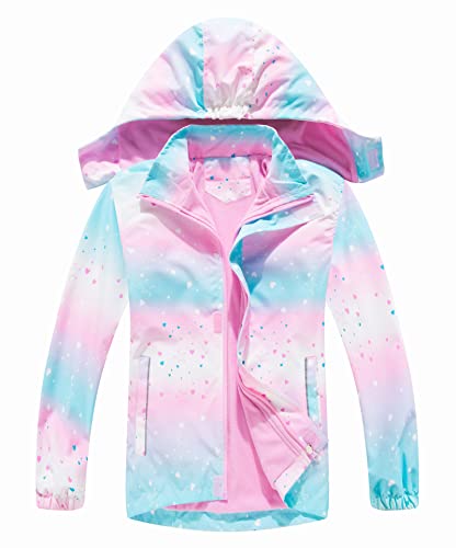 CAMLAKEE Imperméable Fille Veste Polaire Enfant Manteau Softshell Blouson Coupe Vent Coeur Rose 3-4 ans Taille 110 Cover