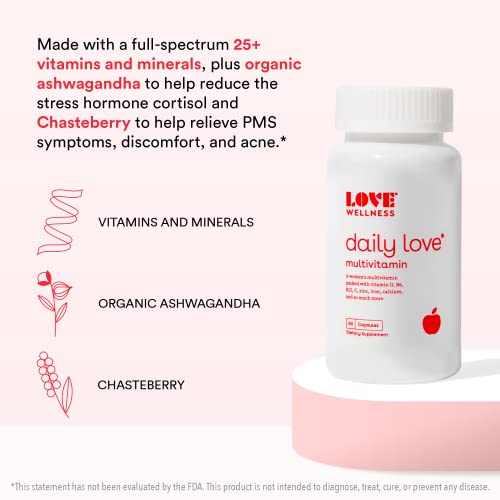 Love Wellness Daily Love Multivitamin for Women | Support for Energy, Immune Health, Managing Stress, & PMS | Complete with Vitamin D, C, Iron, Calcium, Zinc, & Biotin, Magnesium | 60 Capsules - Thumbnail 4