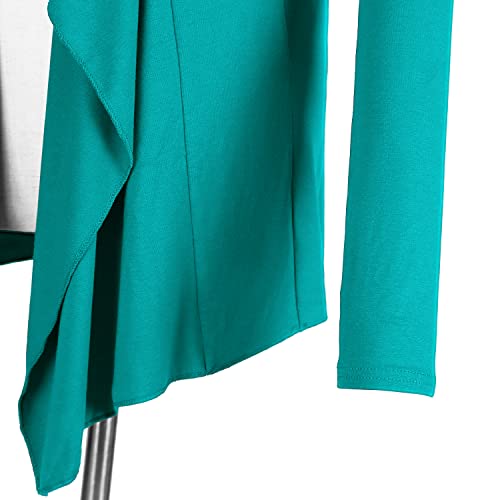 Urban Coco Women's Drape Front Open Cardigan Long Sleeve Irregular Hem (S, Teal) #TOP4