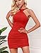 Kaximil Women's Sexy Ruched Sleeveless Criss Cross Bodycon Club Party Short Mini Dresses, X-Large, Red