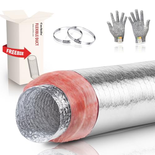 Cuchiilo 4 Inch Insulated Flexible Duct HVAC Insulation Duct 25 Feet Insulated Duct 4 in Insulated Duct Hose R6.0 Air Flexible Duct Aluminum Hose 425 Long for HVAC Flex Ductowrk