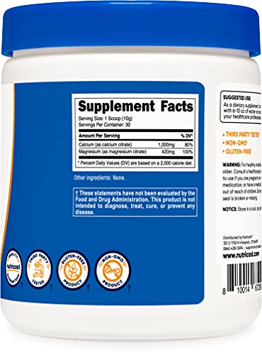 Nutricost Calcium Magnesium Powder (30 Servings) - Bone Support, Non-Gmo, Gluten Free (From Calcium Citrate And Magnesium Citrate) (Unflavored) #TOP3