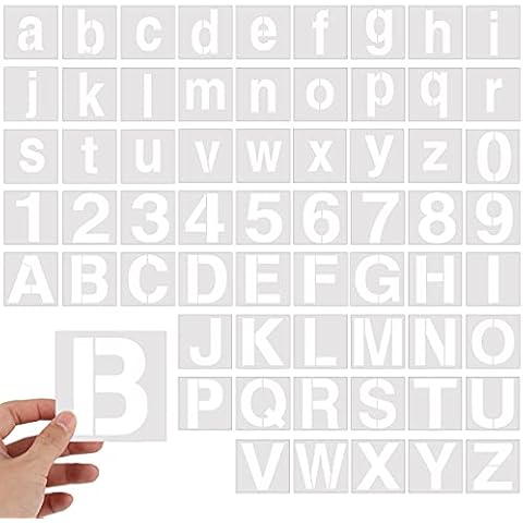 62 Pcs Large Alphabet Letter Stencils, Number Stencils Reusable Letter Stencil for Crafts Painting On Wood Wall Fabric Rock Chalkboard Glass (4 inch) Cover
