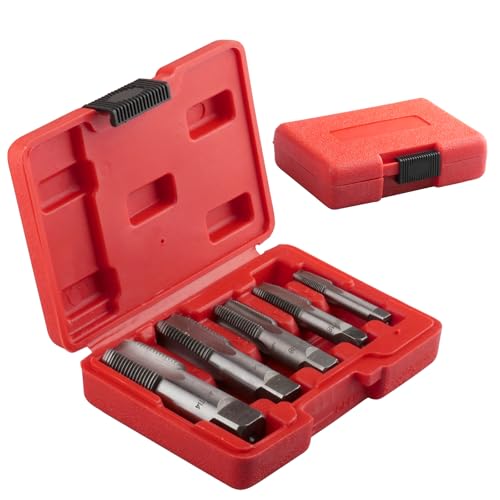 ZoZoMaiy 5 Piece NPT Pipe Tap Set, 3/4", 1/2", 3/8", 1/4", 1/8" NPT Tap, HSS High-Speed Steel Threading Plumbing Tap Set for Clean Accurate Threads, for Plumbers, Mechanics & DIY - with Storage Box