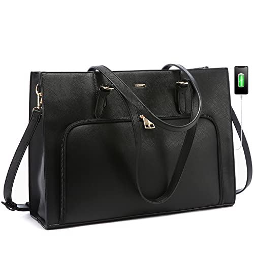 LOVEVOOK Laptop Bag for Women 15.6 inch Waterproof Work Tote Bag Briefcase with USB Charging Port PU Leather Computer Handbag Shoulder Bag Large Professional Teacher Bag for Travel Business School