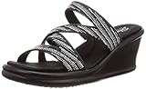 Skechers Women's Rumblers-MEGA Flash-Rhinestone Multi Strap Wedge Slide Sandal, Black/Silver, 9 M US