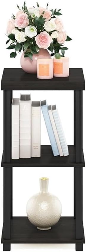 Pemberly Row Turn-N-Tube 3-Tier End Table, 15.35 x 15.35 x 31.18 in, Durable Composite Wood and PVC Tubes, Espresso/Black Finish, Sleek Minimalist Style Side Table for Living Room or Bedroom