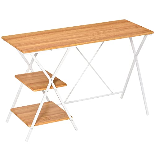 Homcom Computer Desk With Storage Shelves, Writing Desk For Home Office, Study Workstation, Natural #TOP25
