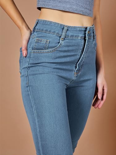 Image of Miss Chase Women's Skinny High Rise Cropped Fringed Hemline Detailing Stretchable Denim Jeans