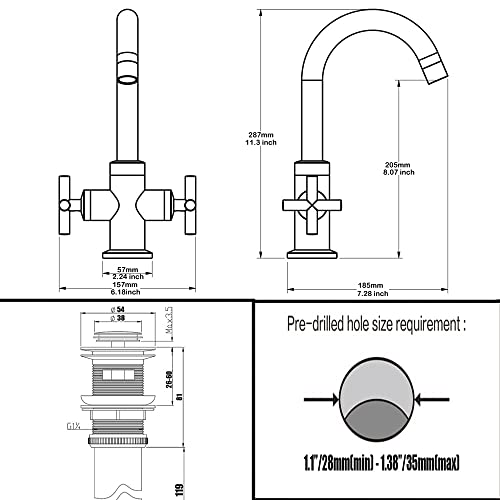 Brushed Gold Bathroom Sink Faucet, 4 Inch Centerset Bathroom Faucet, Fit For Single Or 3 Hole, With Rotatable Swivel 360 Degree Spout, Pop Up Drain And Water Supply Line By Phiestina, Sgf0310-Bg #TOP6