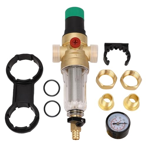 NDNCZDHC Reusable Brass Water Pressure Regulator, 1in DN25 Adjustable Water Pressure Valve with Backwash Filter Meter Fittings