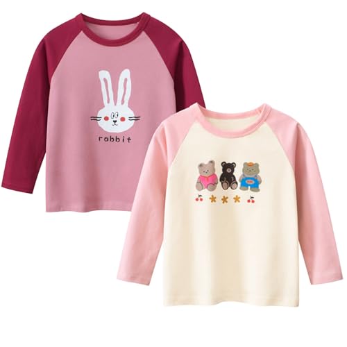 Toddler Girls Long Sleeve T-Shirts Casual Graphic Cotton Tee Shirts Multipack