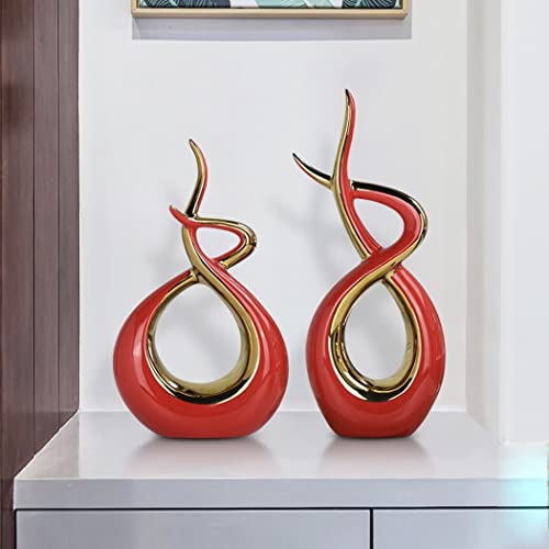 ZHANGLE Estatua de cerámica de Arte Abstracto Moderno, 2 esculturas de Arte de Escritorio para decoración del hogar, para gabinete de Esquina, Mesa, Estante de Bar, Comedor, Dormitorio,Rojo Cover