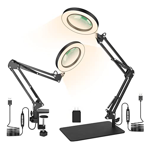 Magnifying Glass With Light And Stand, 8X Magnifying Glasses Lamp For Close Work, 3 Color Light,10 Brightness Glass Lens & Swing Arm Magnifier Lamp With [Sleep Timer Function] For Reading Soldering #TOP16