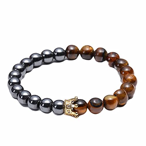 Image of Skcess Bracelet Beads Tiger Eyes, Black Brown Beaded Bracelet 8MM Natural White Turquoise Copper Stone Bracelets for Men 19CMx8MM