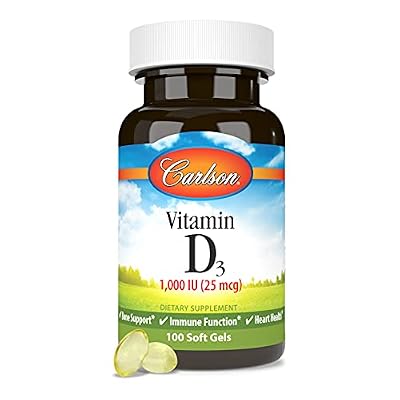 Carlson - Vitamin D3, 1000 IU (25 mcg), Bone Health, Muscle Health, Cholecalciferol, Vitamin D Supplements, Vitamin D3 Soft Gels, 100 Softgels