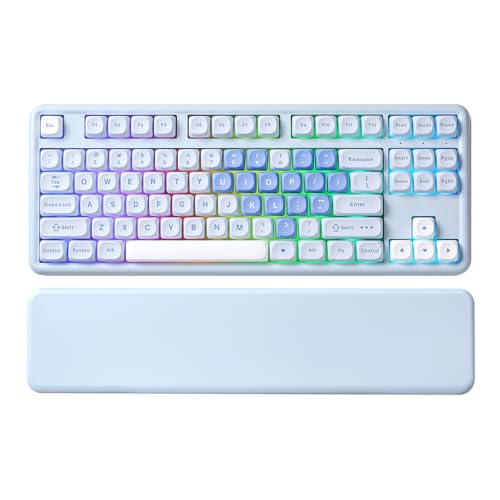 Image of YUNZII B87 Wireless Mechanical Keyboard,QMK /VIA Programmable,TKL Layout 87 Keys,BT /2.4G /USB-C,Hot Swap Gasket Mount RGB Backlit Gaming with Wrist Rest for Win /Mac (Blue Heart, Milk V2)