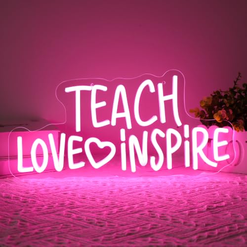 Image of TEACH LOVE INSPIRE Neon Signs for Wall Decor Neon Lights for Bedroom Led Signs Suitable for Man Cave Living Room Beer Bar Game Office Hotel Birthday Party 5v USB Power 16.5 * 7.8Inches(Pink)
