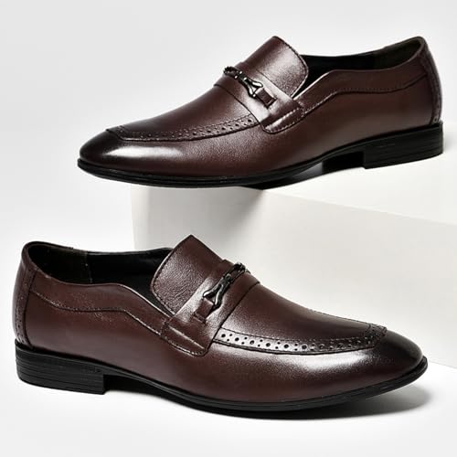 Image of MWX Men's Dress Shoes Formal Business Oxford Classic Pull on Wingtip Casual Shoes Brown