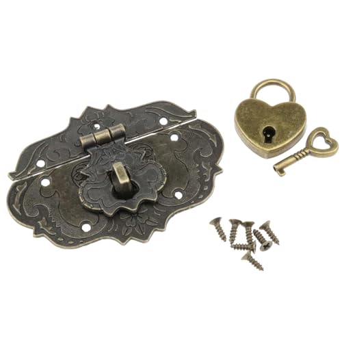 1 Set Vintage Bronze Cabinet Lock with Key, Zinc Alloy Small Padlock Hasp for Cupboards, Drawers, Jewellery Boxes, Furniture Decoration, Antique Style
